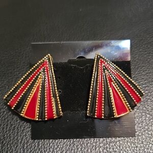 Elegant Red and Black Geometric Earrings